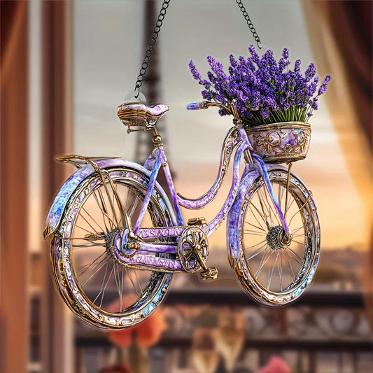 Atrapa Luz de Bicicleta con Lavanda – Decoración Encantadora para Hogar y Jardín